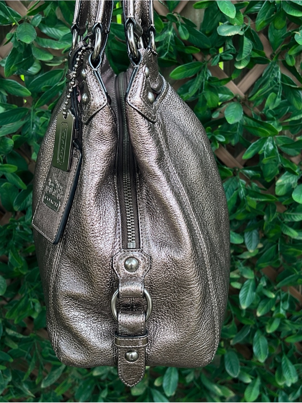 COACH Madison Maggie Metallic Crackled Leather Hobo Bag - Picture 6 of 12